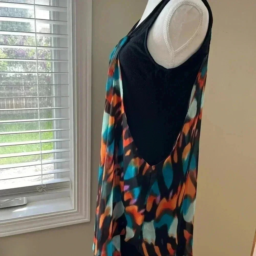 ❤️2/$50❤️[S]Papillon Black Jersey Tank Tunic Dress with Watercolor Print Overlay - Picture 3 of 11